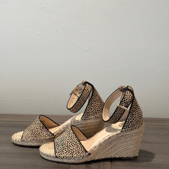 Vince Camuto Cheetah Print Pony Hair Wedge Sandals - Picture 3 of 7